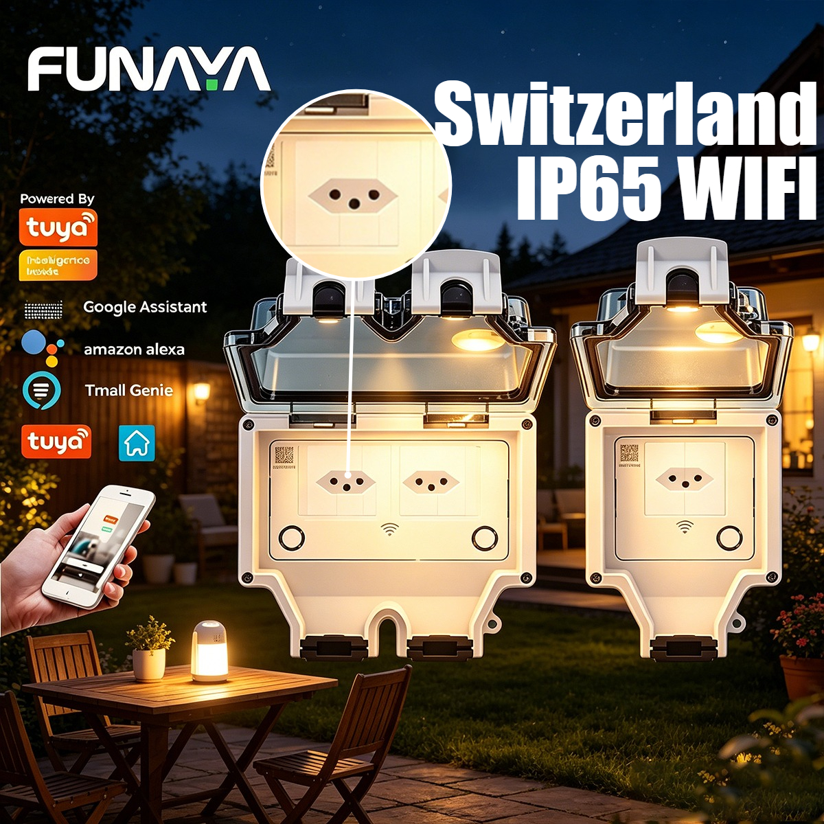 Outdoor Power Outlet With Remote Control - FUNAYA Switzerland Tuya Outdoor Wasserdichte Steckdose