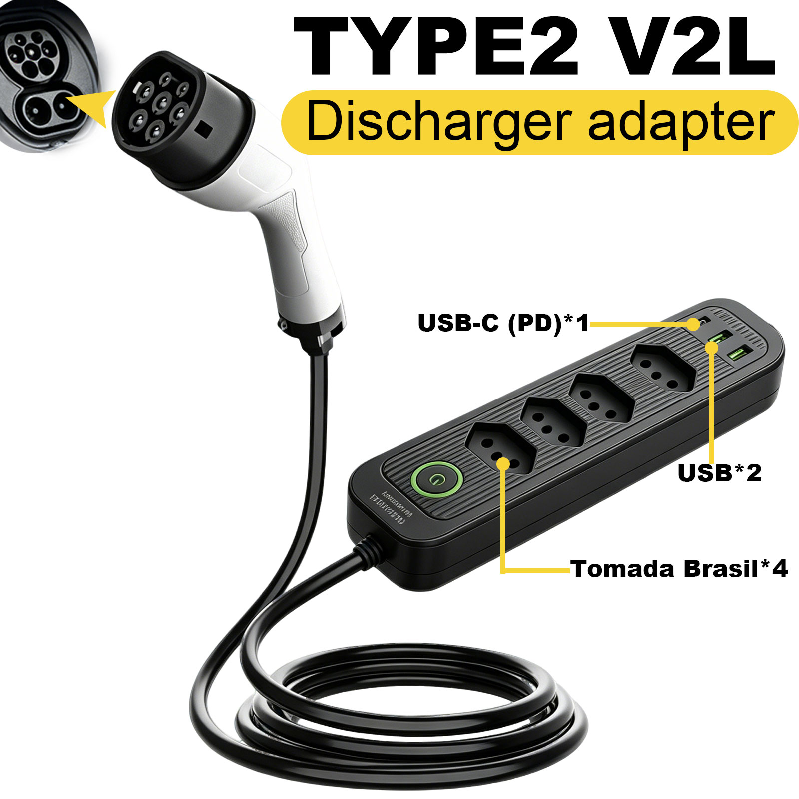 Outdoor Power Socket - Typ2 V2L Entladeadapter 16A Brasilianische Steckdose