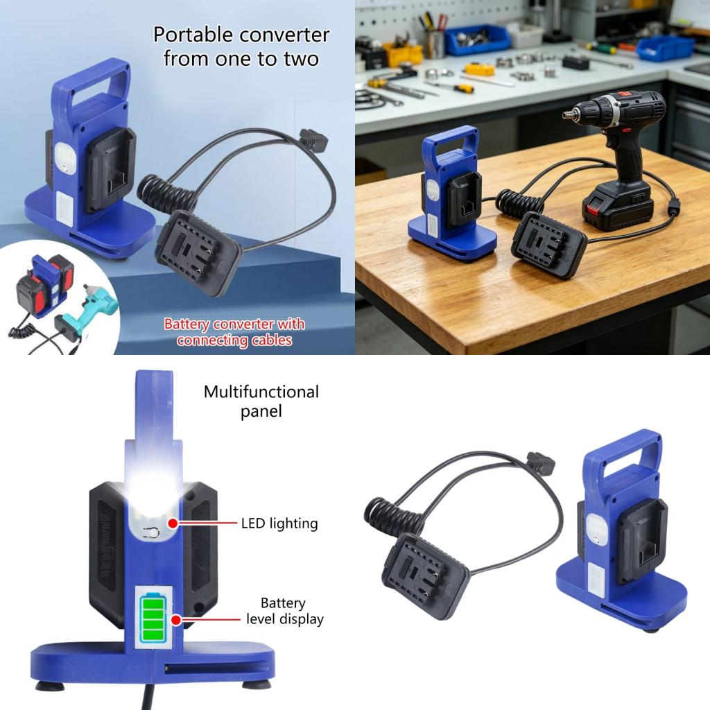 Outdoor Power Double Adapter - Stromverteiler-Adapter-Konverter mit integriertem Arbeitslicht für hohe