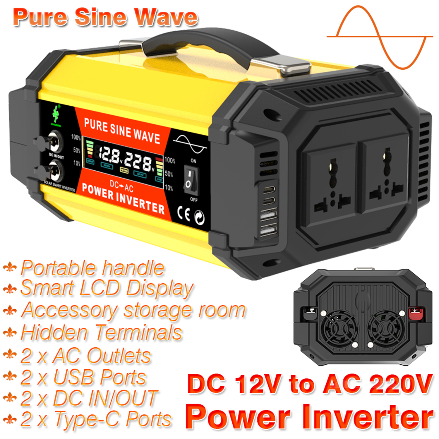 Outdoor Power Socket - Wechselrichter DC 12V auf AC 220V,
